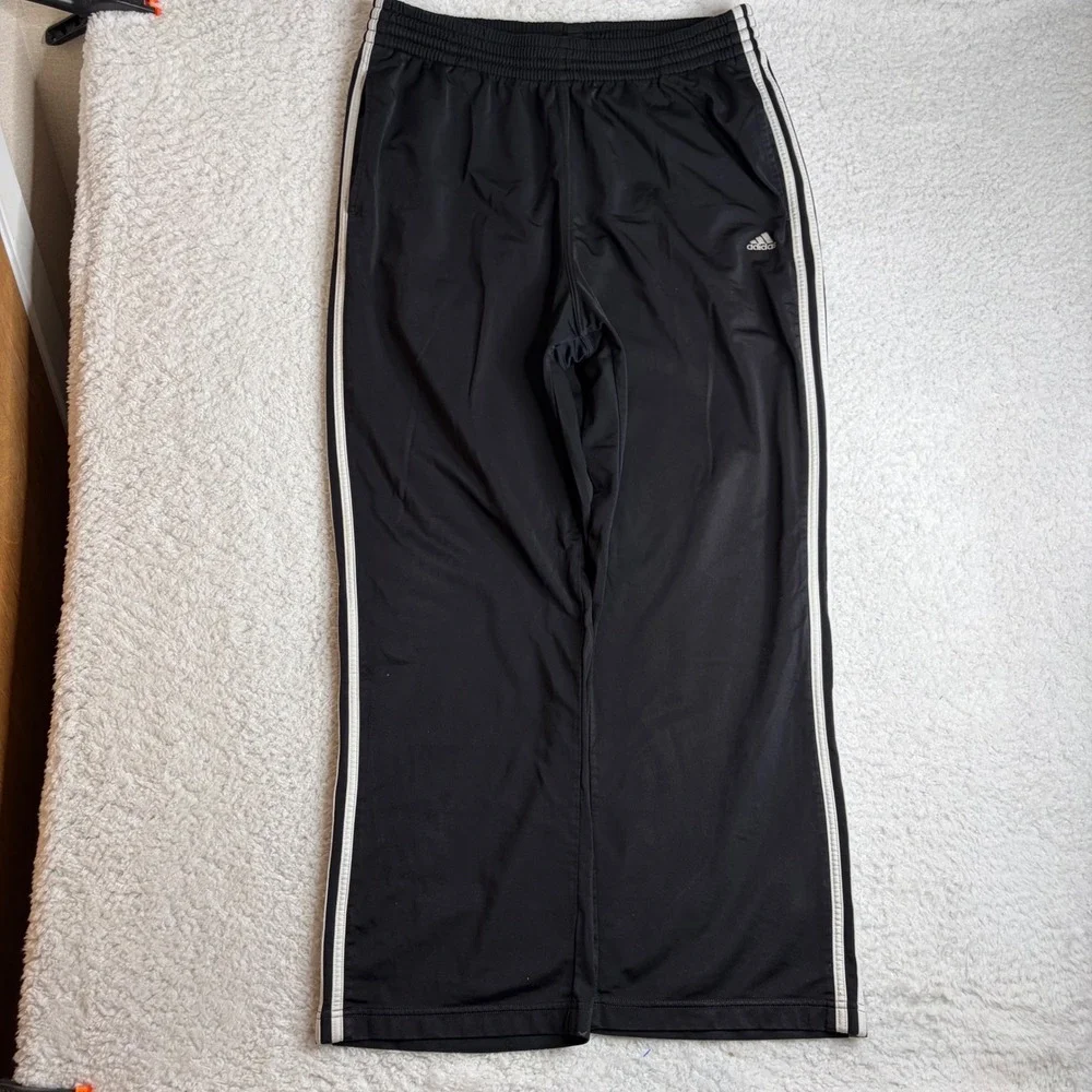 Adidas Mens XL Black Track Pants Wide Leg baggy Y2K Striped Sweatpants
